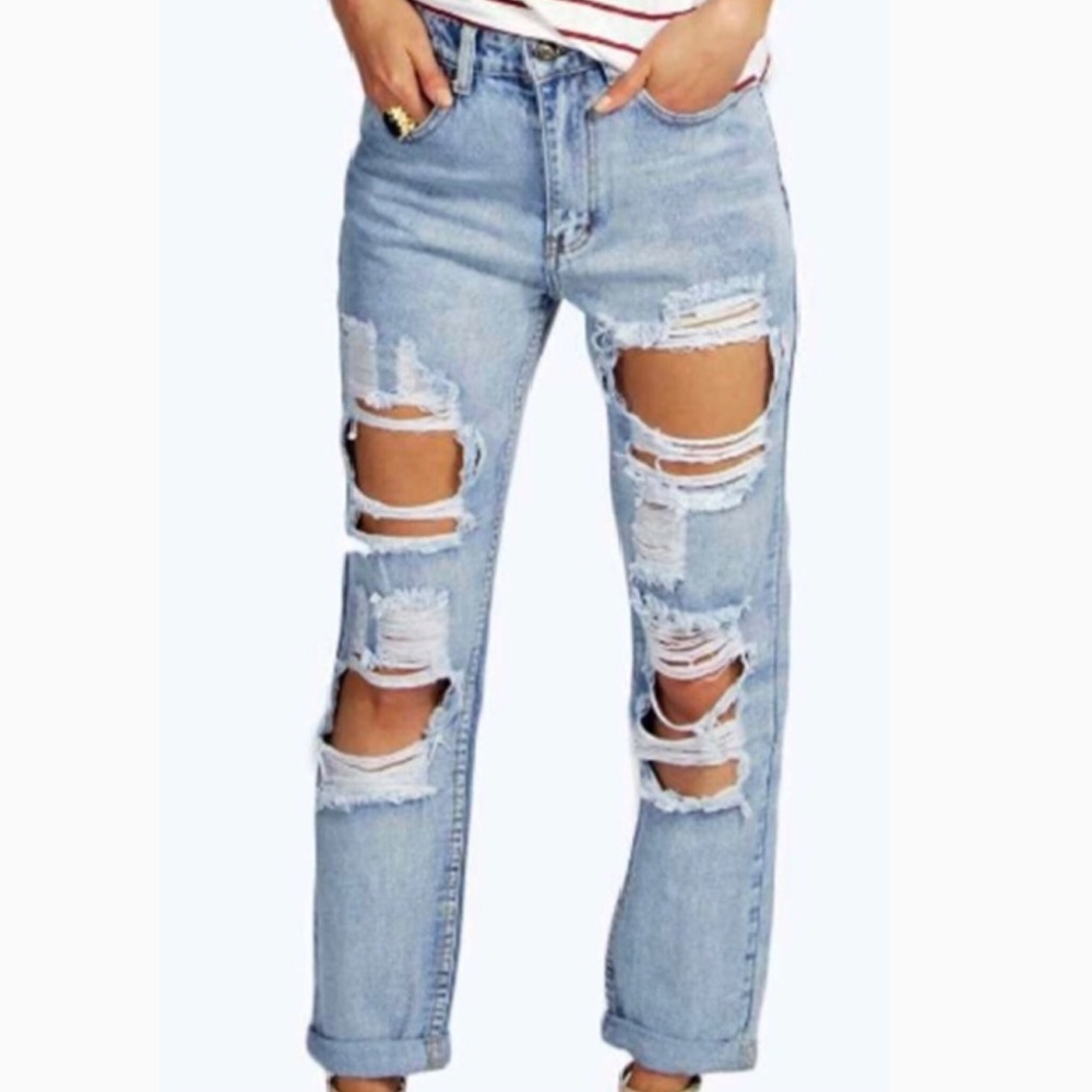 Distressed Denim Ripped Jeans